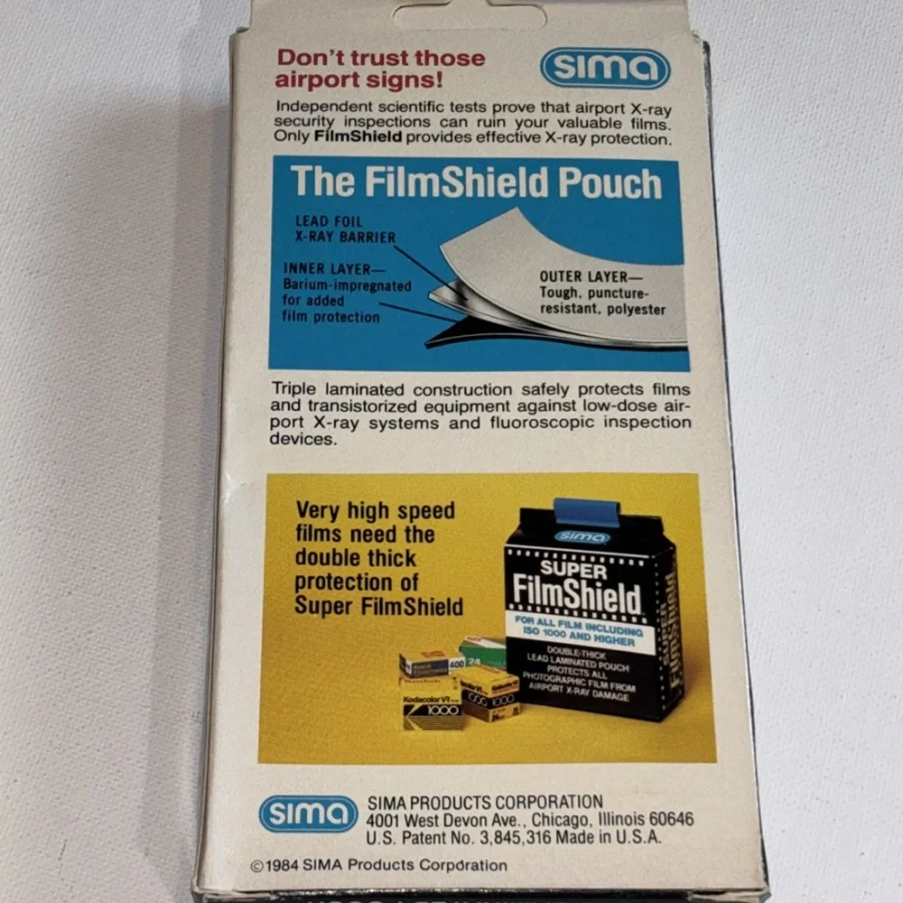 Sima Film Shield Lead Travel Pouch To Protect 35mm Film 1984 Film Shield Bag VTG